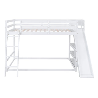 Bunk Bed With Ladder, Slide, And Shelves Pine Wood