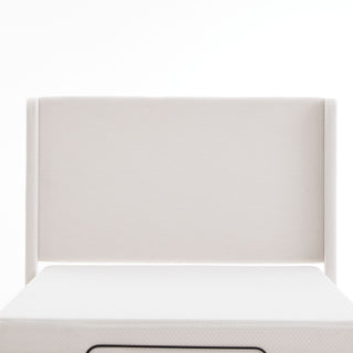 Caron - Queen Size Upholstered Wingback Bed With Adjustable Base Bundle Set - Ivory