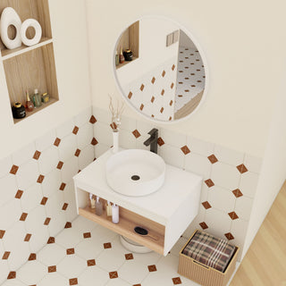 Floating Bathroom Vanity With Glossy Round Vessel Sink