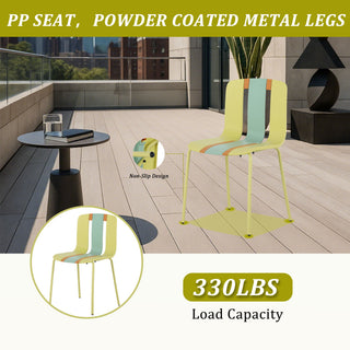 4 Piece Set Of Modern Striped Single Chairs With Folding Square Table