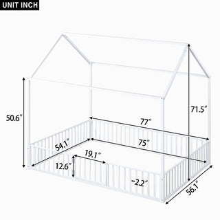 Metal House Bed With Fence And Door