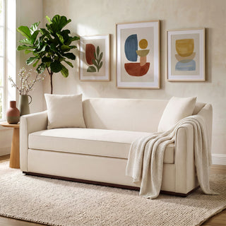 3 Seater Sofa With Wrap Around Armrests And Throw Pillows, For Living Room - Oatmeal
