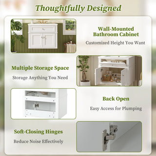 Wall Mounted Bathroom Vanity With Tip Out Drawer And Open Back Design