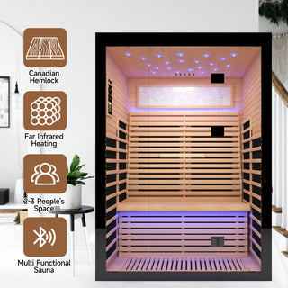 Luxury Double Far Infrared Sauna Room With Epoxy Heating Plates And Starry Sky Lighting - Black / Natural