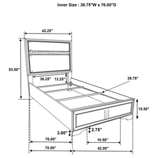 Panel Bed With Padded Headboard And Glittering Accent Stripes