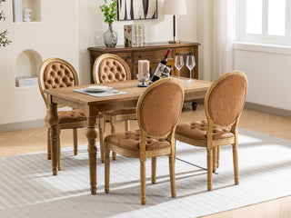 French Style Solid Wood Frame Antique Painting, Hand-Pulled Buckle Decoration Artificial Dining Chair With Nailhead Trim, Wood Legs