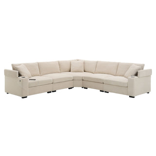 Convertible L Shaped Sectional Corner Couch With Armrest Storage Cup Holders USB Charger, Irregular Corner Oversized Comfy Modular Sofa