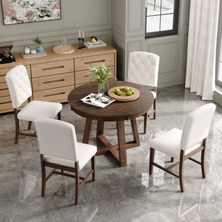 Dining Set With Leaf Round Table And 4 Upholstered Chairs