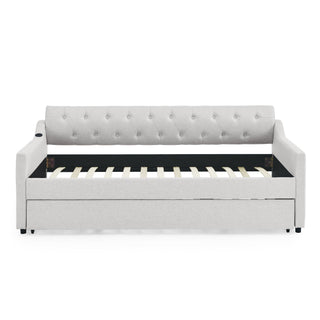 Size Upholstered Daybed With Trundle And USB Charging Armrest