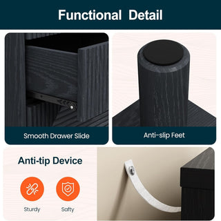 3 Drawer Nightstand - Black - Wood