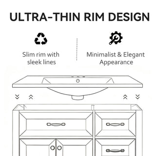 Basin Sink, Triple Faucet Holes, 2" Thick Rim, Sink Only
