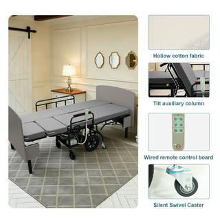 Dual Motor 3 In 1 Electric Nursing Bed Convertible To Wheelchair & Stretcher - Gray