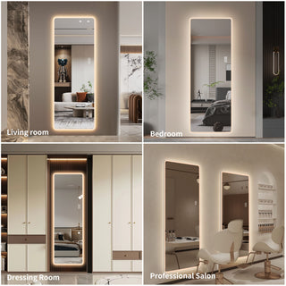 LED Full Length Mirror With Lights, Wall Mounted Full Body Mirror, Dimmable 3 Color Lighting, Anti Fog, Shatter Proof, Memory Function - Clear
