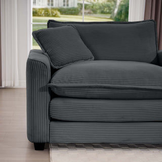 Modern Upholstered 4 Seater Fabric Sofa With Arm And Throw Pillows