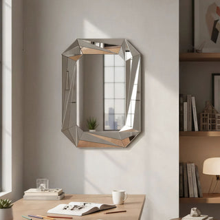 Diamond Shaped Wall Mirror With Beveled Edge Frameless Design - Silver