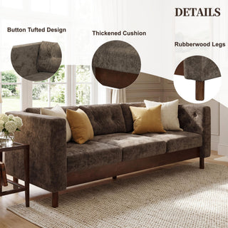 3 Seater Sofa With Square Arms, Tufted Pillow Back For Living Room