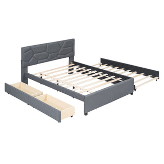 Upholstered Platform Bed With Brick Pattern Headboard And Twin Long Size Trundle