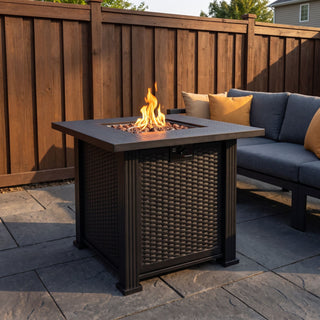 Outdoor Fire Pit Table With Lava Rocks, Propane Fire Pit - Black