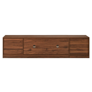 TV Stand, Media Console With Glass Doors And LED Lights, Adjustable Shelf Storage - Walnut
