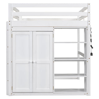 Loft Bed With Built In Wardrobe, Storage Shelves, And LED Light