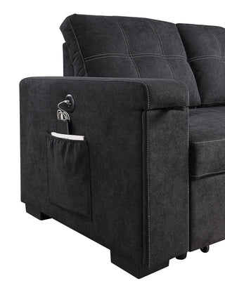 Toby - Woven Fabric Reversible Sleeper Sectional Sofa With Storage Chaise Cup Holder Charging Ports And Pockets