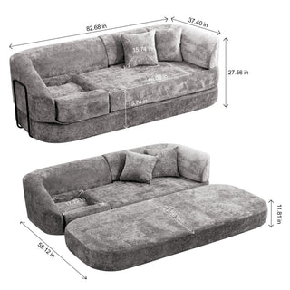 3 Seater Sofa With Built In Pet Bed Nook, Curved Design And 2 Throw Pillows
