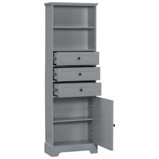Tall Storage Cabinet With 3 Drawers And Adjustable Shelves For Bathroom