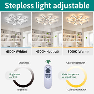 Flower Ceiling Fan With Remote Controlled LED Light, Flush Mount DC Motor Fan