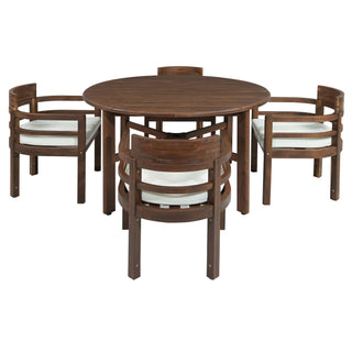 5 Piece Round Patio Table & Cushioned Armrest Chairs, Outdoor Dining Set With Umbrella Hole