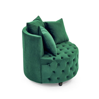Modern Upholstered Swivel Chair With Button Tufted Design And Movable Wheels