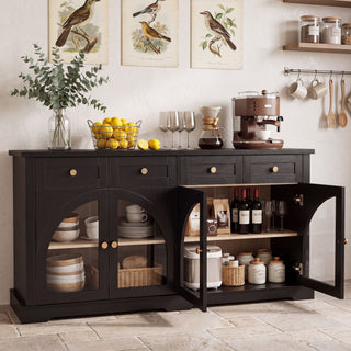 Sideboard Cabinet With 4 Drawers And 4 Arched Glass Doors