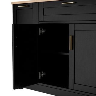 Trexm Multi-Functional Storage Sideboard, Extendable Dining Table, Adjustable Shelves, 3-Tier Pull-Out Rack, Kitchen Island Storage For Kitchen, Dining Room, Living Room (Black)