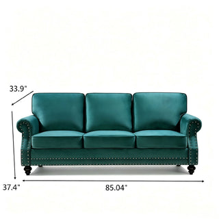 3 Seater Sofa With Nailhead Trim And Turned Legs For Living Room