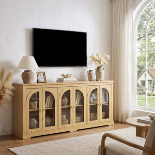 Modern Arched Glass Sideboard With 6 Doors, Buffet Cabinet With Storage And Adjustable Shelves