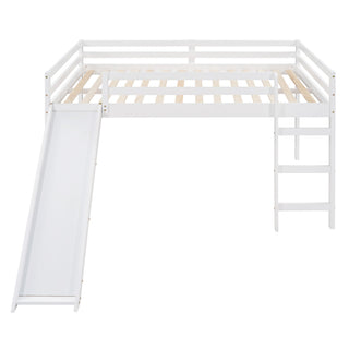 Full Loft Bed With Slide, Multifunctional Design - White