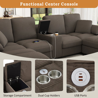 Modern U - Shaped Sectional Sofa With Storage Ottomans, USB Ports, And Cup Holders