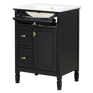 Modern Bathroom Vanity With Sink, Flip Drawer, 2 Drawers, Adjustable Shelf