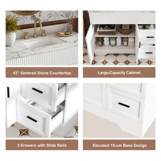 Bathroom Vanity Set, Fluted Cabinet, Soft Close Doors & Drawers, 3 Faucet Holes, Sink Included - White