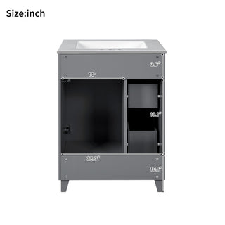 Transitional Style Bathroom Vanity Cabinet With Ceramic Sink