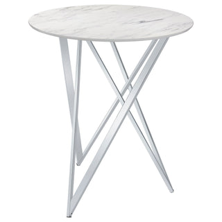 Halverson - Round Top Bar Table - White / Silver