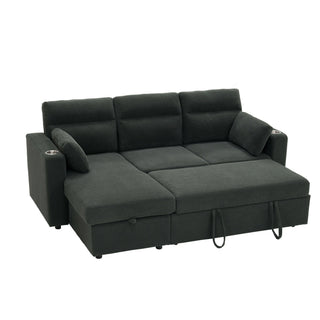 Convertible L - Shaped Sectional Sofa Bed With Storage Chaise, Cup Holders