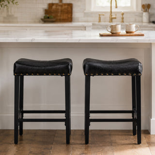 Bar Stool With Brass Nailhead Trim (Set of 2) - Black