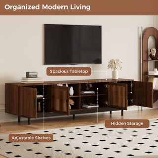 TV Stand, Media Console With Soft Closing Hinges, Adjustable Shelves, Slatted Doors - Walnut