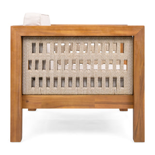 Outdoor Club Chair & Rope Arm And Cushions - Beige / Teak