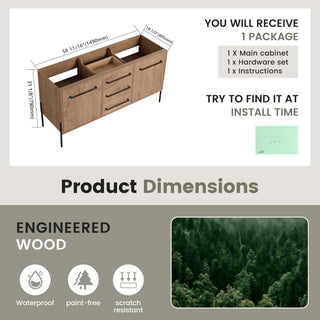 60" Freestanding Bathroom Vanity With Soft Close Doors And Drawers, (Vanity Only) - Imitative Oak