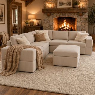 Oversized Modular Sectional Sofa, Reversible With Ottoman