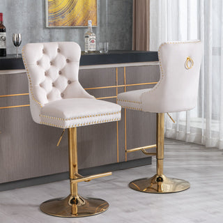 Thick Swivel Barstools Adjusatble Seat Height From 25-33", Modern Upholstered Bar Stools With Backs Comfortable Tufted For Home Pub And Kitchen Island (Set of 2)