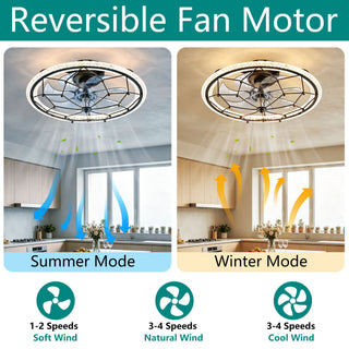 Caged Ceiling Fan With Remote Control Lights, 6 Speeds, 3 Color Temperature LED - Antique Black