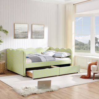Gingham Daybed With USB Charging Port, Wave-Shaped Design