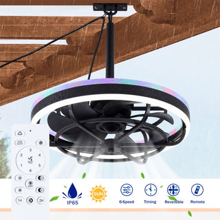 Ceiling Fan Light LED Light Source And Remote Control, 3000 - 6500K Dimmable LED Fan Light, 6 Speeds, For Living Room - Matte Black